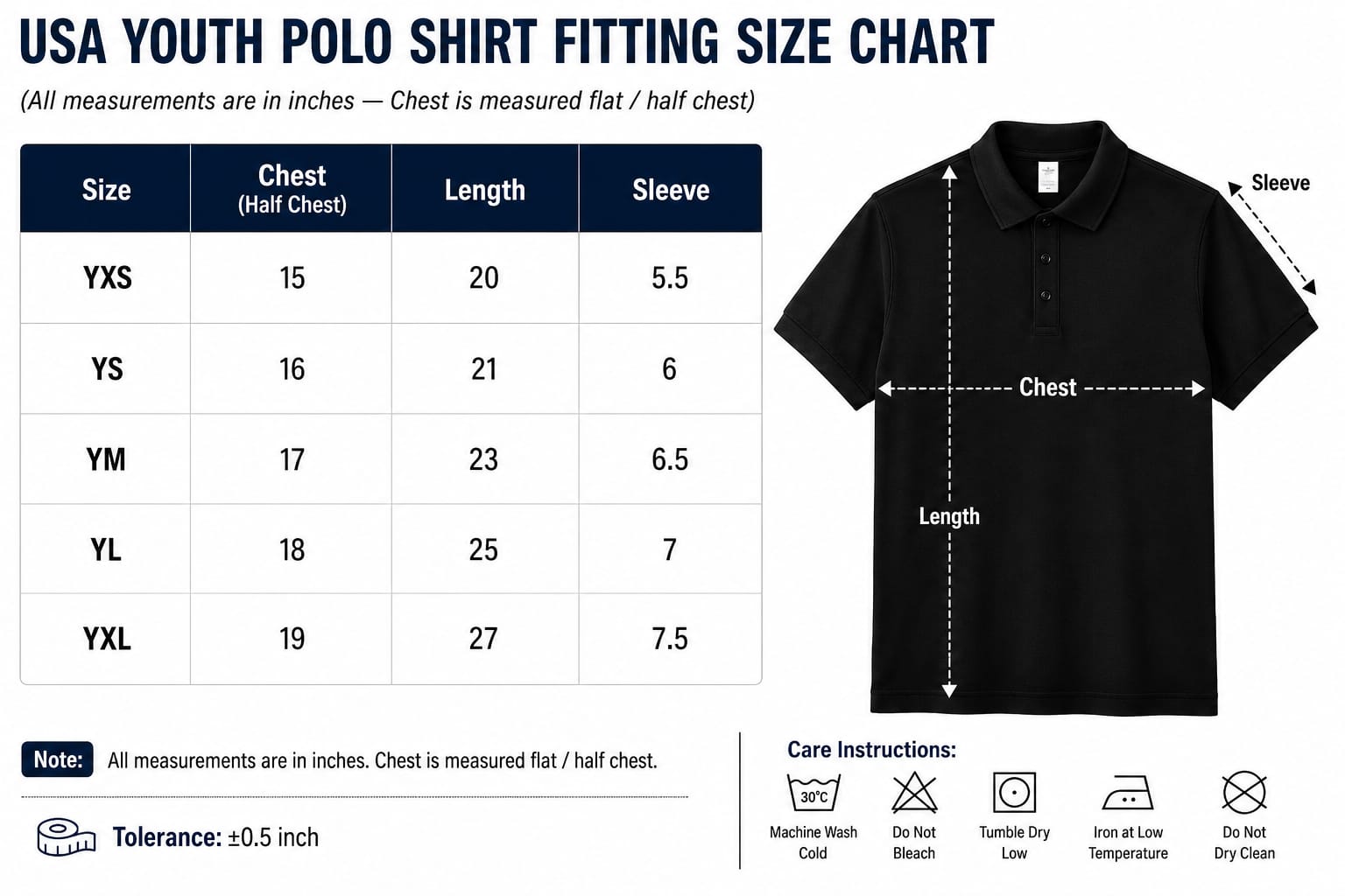 USA Polo Shirt Fitting Size Chart